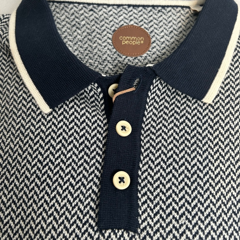 Blue and White Polo Shirt with Geometric Pattern - Picture 5 of 12